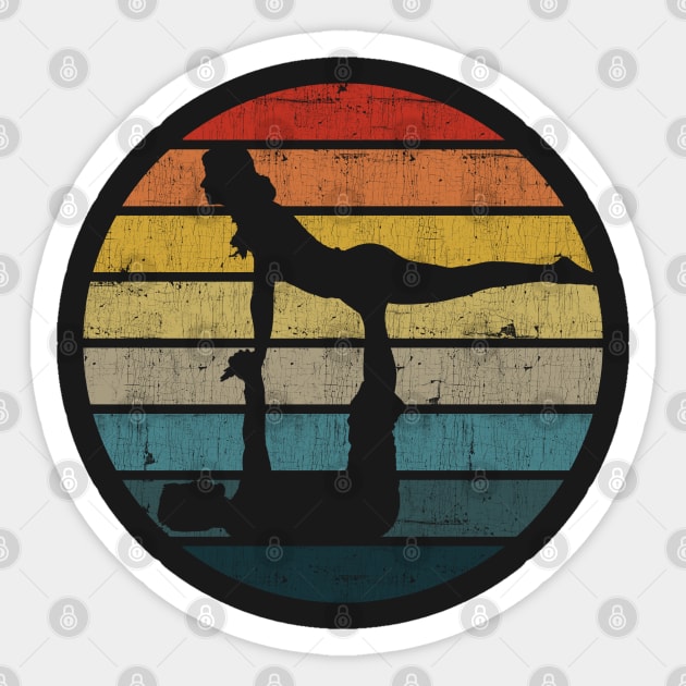 Acroyoga Silhouette On A Distressed Retro Sunset design Sticker by theodoros20